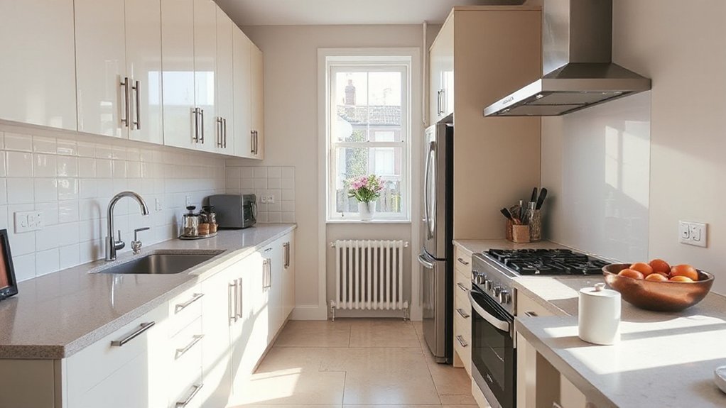 efficient narrow kitchen designs