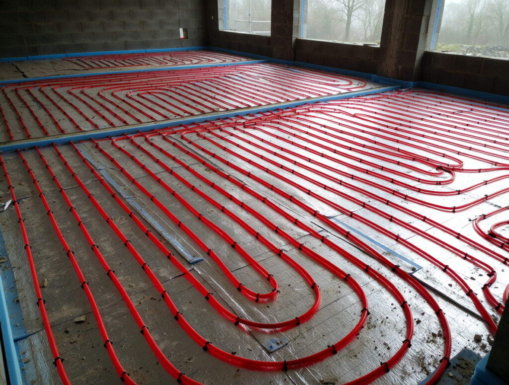 wet underfloor heating pipes laid
